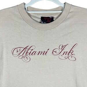 Vintage Miami‎ Ink Graphic T-Shirt Mens Large Tan 2006 Dragon Tattoo Art